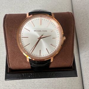 Michael Kors Rose Gold & Black Leather Watch